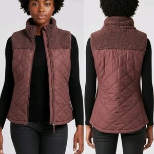 PrAna Esla Vest Womens XS Maroon Brown Mauve Sherpa Fleece Lined Quilted Puffer
